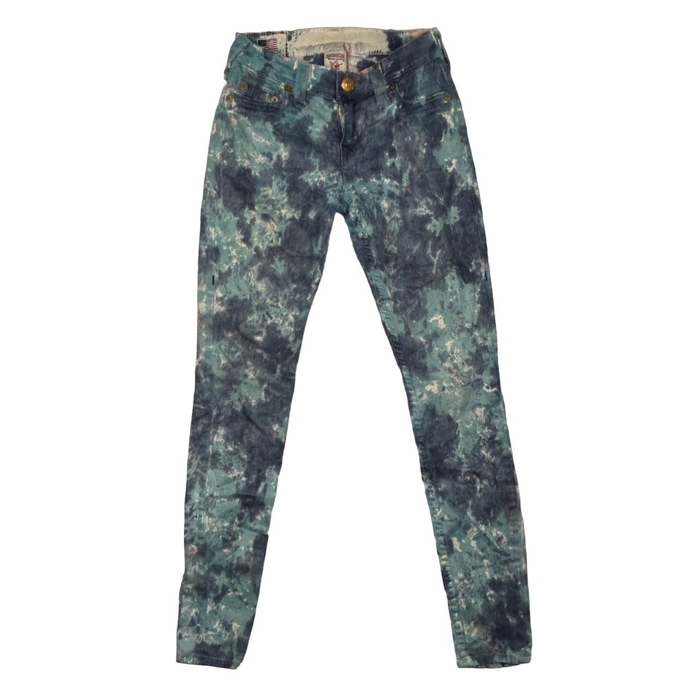True Religion Jeans Womens 24x28.5 Halle Tie Dye Blue Skinny Ankle Stretch